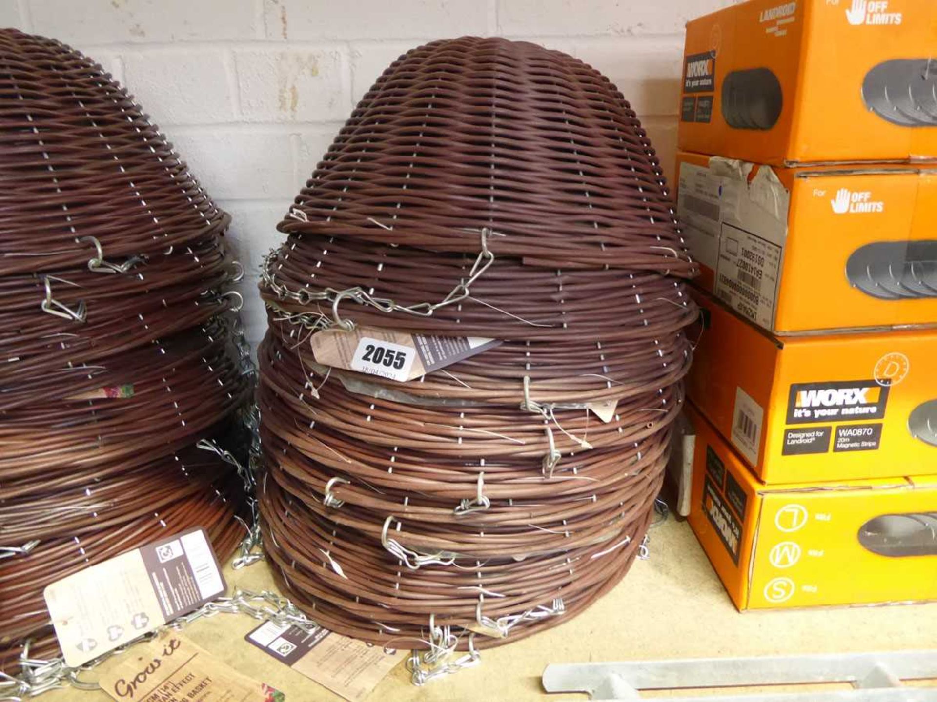 10x 35cm (14") brown rattan effect hanging baskets