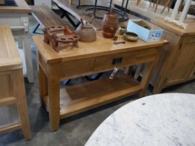 Modern light oak single drawer serving table