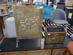 Brass covered fire screen and magazine rack