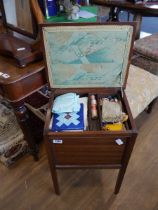 Mahogany sewing box and the contents of various sewing equipment