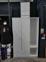 Modern white wardrobe with open fronted section and 2 drawers to base together with matching 3