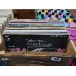 Box containing various vinyl LP's to include Rick Wakeman, Cooley's, David Bowie, Eagles etc