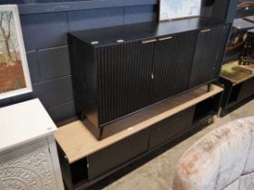 Modern black lounge suite to include a sideboard and long entertainment stand