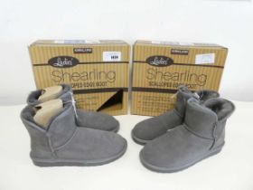 +VAT 2 boxed pairs of ladies Kirkland shearling boots both grey. one size 5 & one size 6.