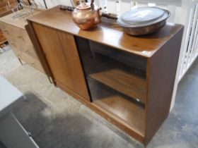 Mid century stained teak bookcase with glass sliding door