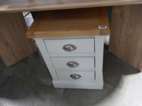 3 drawer light grey bedside with light oak surface