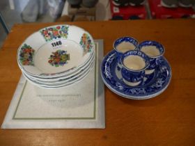 Set of Wedgwood blue and white egg cups and side plates together with Wedgwood Dover pattern set