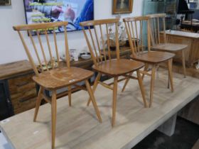 Set of 4 Ercol blonde stick back dining chairs