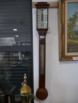 Slim burr walnut cased barometer by Abraham & Co. Liverpool
