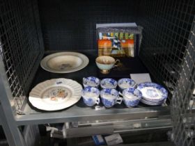 Cage containing various collectables to include Royal Worcester decorative magpie plate, Royal