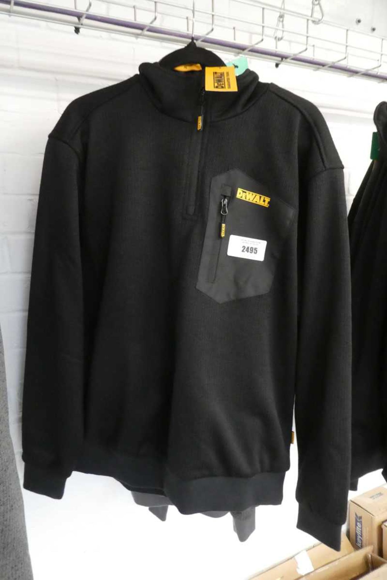 +VAT 2 DeWalt quarter neck zip up hoodies - 1 grey, 1 black, size XL