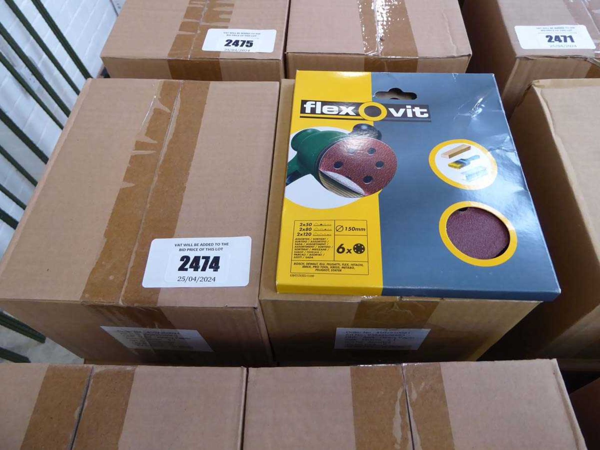 +VAT 4 boxes containing 10 packs in each box of Flexovit 150mm orbital sanding sheets