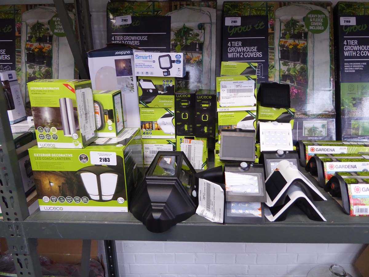 +VAT Large quantity of Luceco branded garden lighting, to include LED floodlights, LED coach