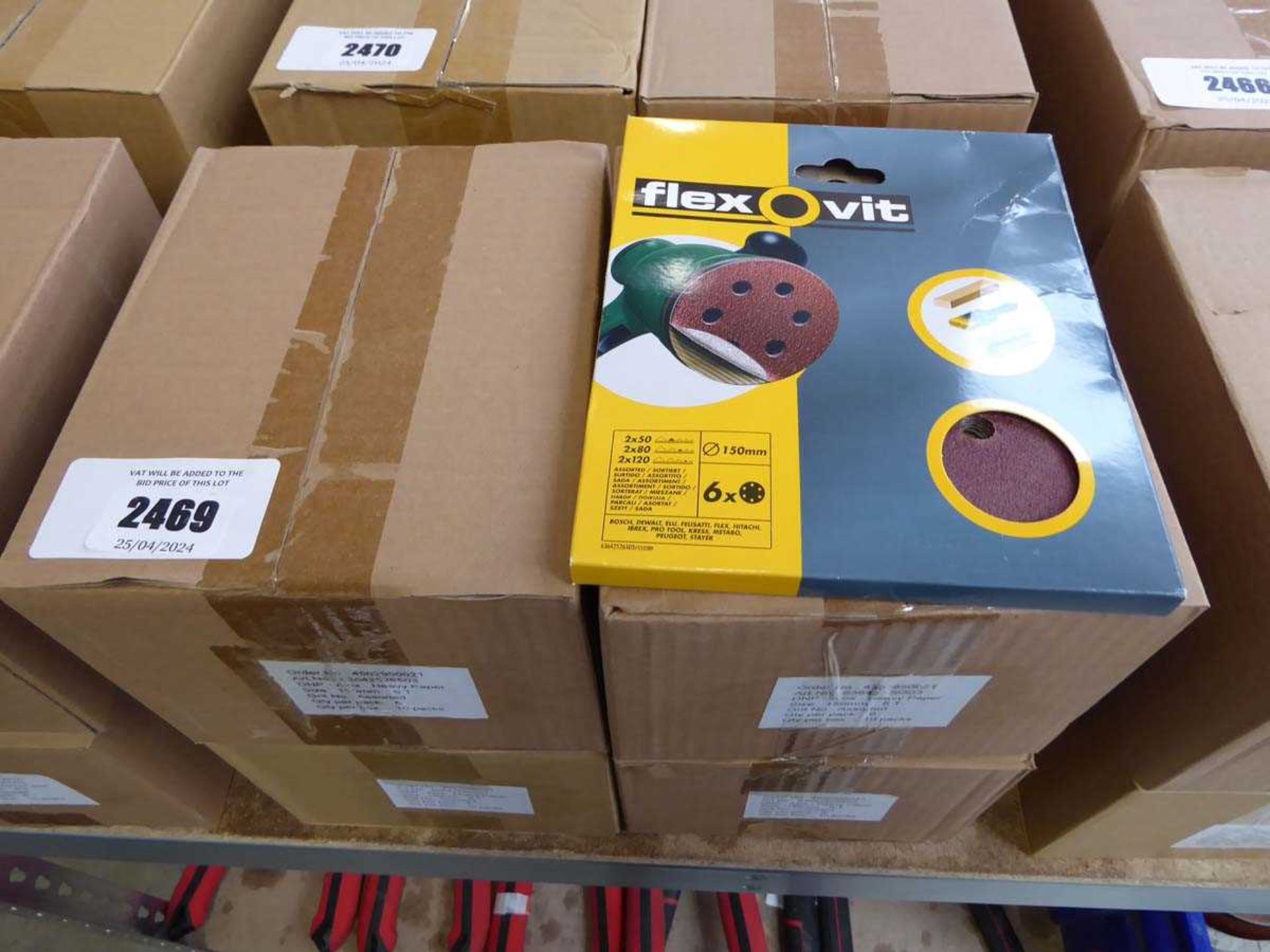 +VAT 4 boxes containing 10 packs in each box of Flexovit 150mm orbital sanding sheets