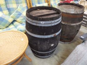 Oak metal banded whiskey barrel