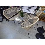 Black and beige rope effect 4 piece garden outdoor seating set comprising 2 seater sofa, 2 armchairs