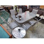 Grey aluminium 7 piece outdoor garden dining set comprising rectangular glass topped table with