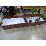 Pair of brown stained wooden planters (36 x 16 x 10in. each)