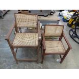 2 various wooden framed garden chairs each with bamboo style inserts