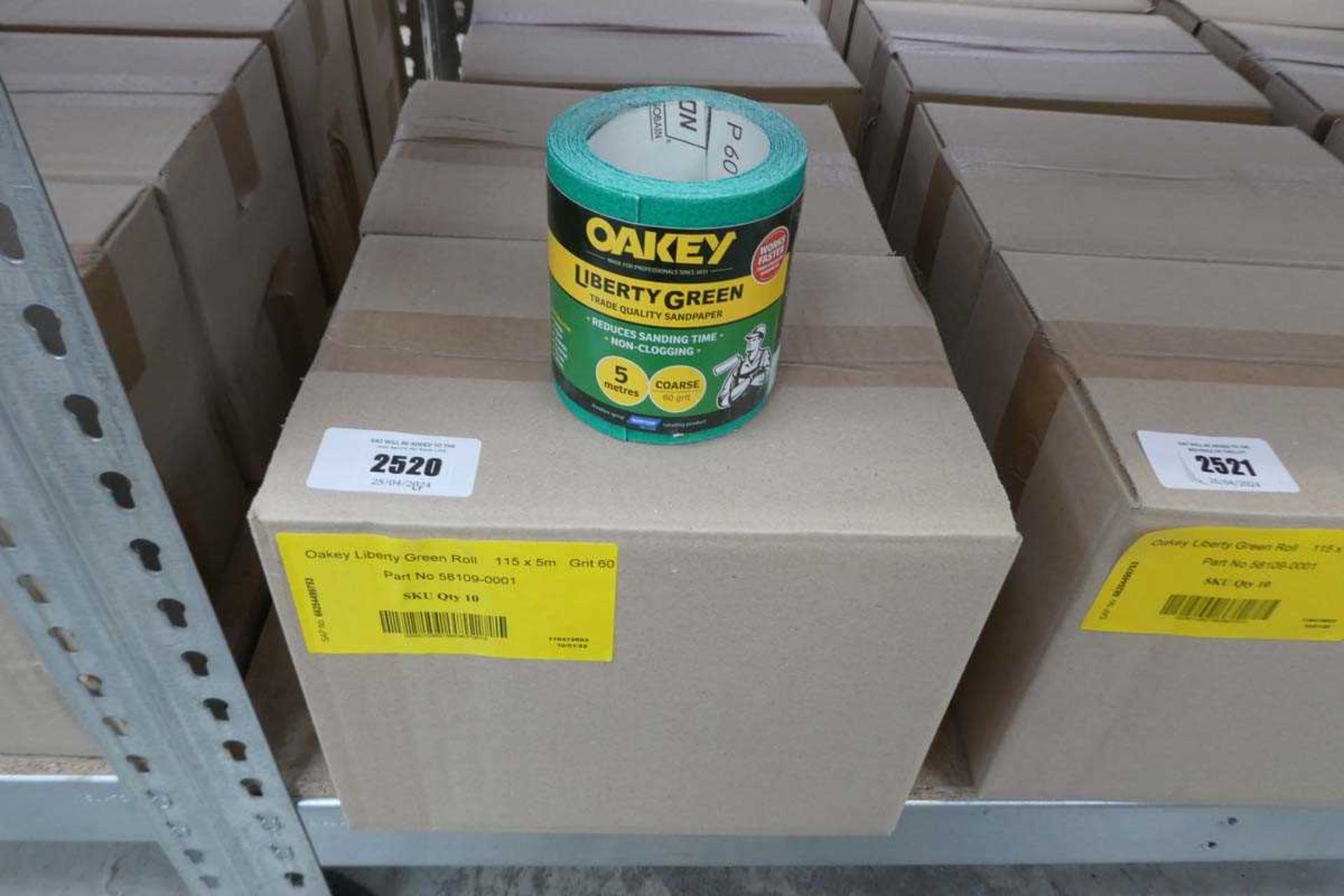 +VAT 2 boxes containing 10 rolls in each box of Oakey Liberty green roll 115 x 5mm sanding sheets (