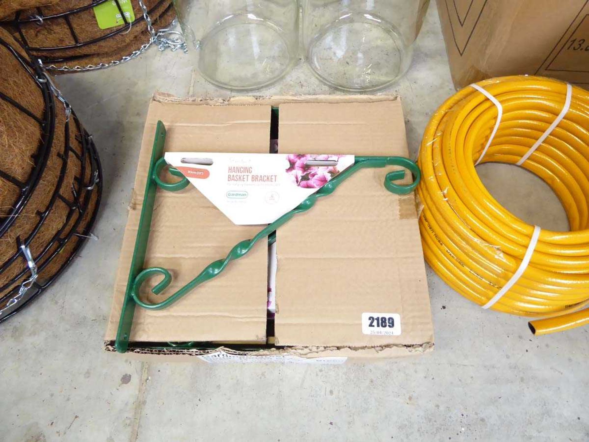 Box containing 10 x 12in. green hanging basket brackets
