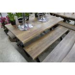 Dark wood effect 3 piece picnic style dining set to include table and 2 benches