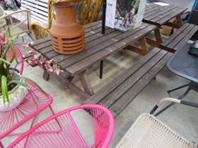 Wooden slatted picnic bench