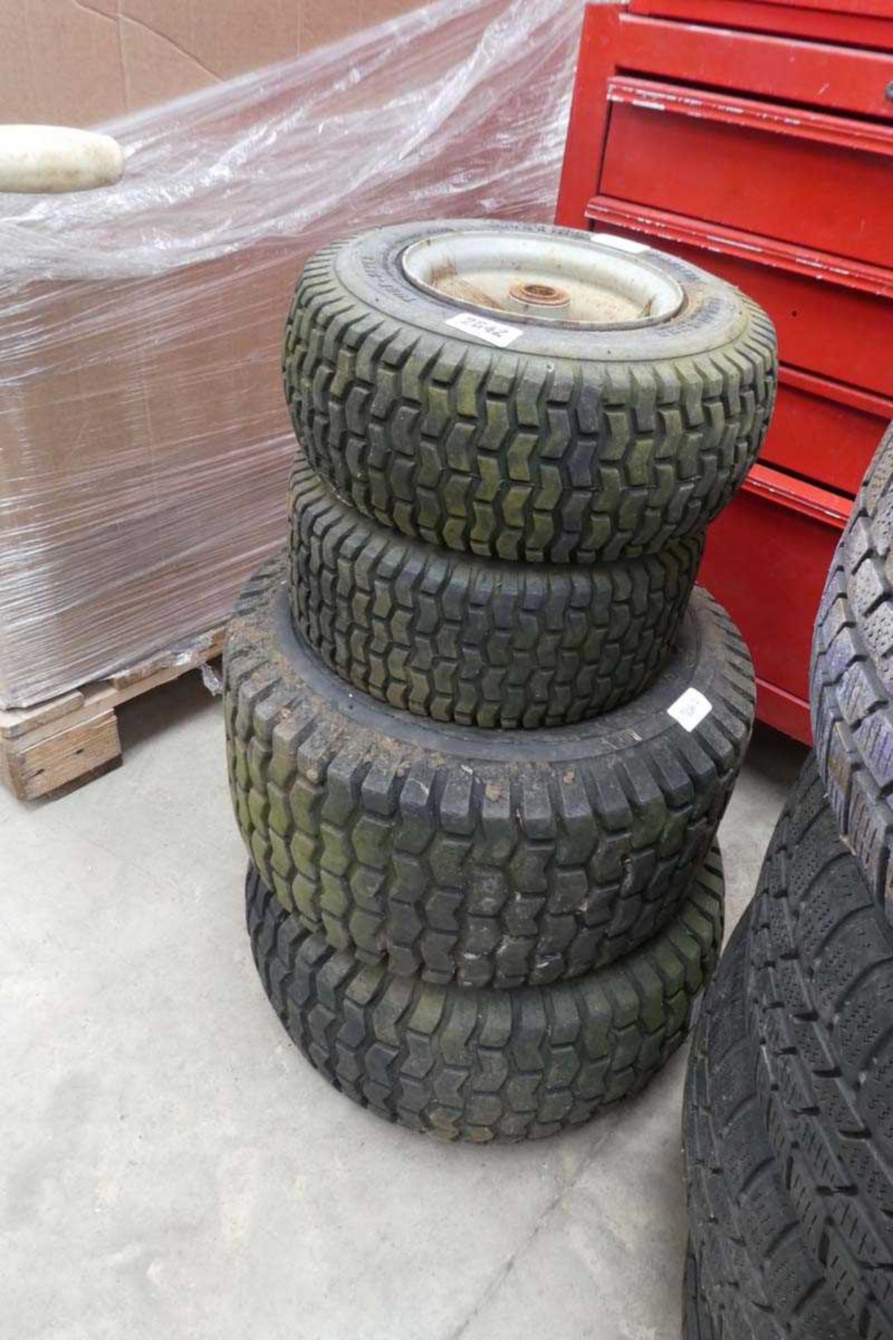 4 various sized tyres