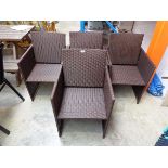 Set of 4 brown rattan garden armchairs