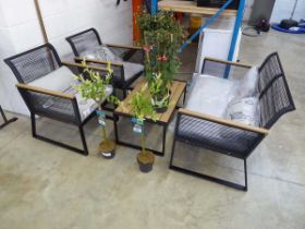 Black rope effect 4 piece outdoor garden seating set comprising 2 seater sofa along with 2 armchairs