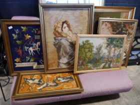 Collection of 6 various framed tapestries