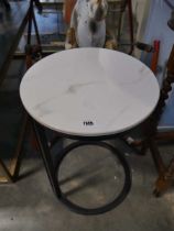 Circular occasional table with faux marble surface