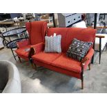 Parker Knoll red upholstered lounge suite incl. 2 seater sofa and wingback easy chair