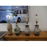 Pair of Oriental design ceramic table lamps with 2 various ceramic table lamp bases