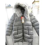 +VAT Ladies DKNY coat with fur hood in grey size M