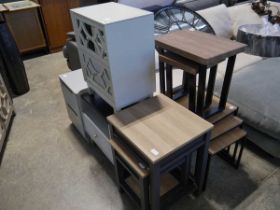 Collection of modern furniture including 3 various bedsides and 3 coffee table nests