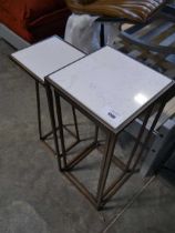 +VAT Nest of 2 metal framed side tables with marble finish surfaces with similar plant stand