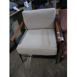 Wooden and metal framed easy chair with natural upholstered seat and back