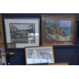 Group of 3 artworks incl. framed and glazed mixed media landscape signed, George Hooper, '39, framed