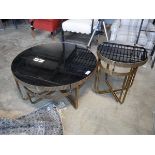 +VAT Nest of 2 metal framed coffee tables with black glass surface plus matching nest of 2 side