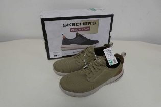 +VAT A boxed pair of mens Skechers Memory Foam trainers. Colour-Taupe Size-8.5