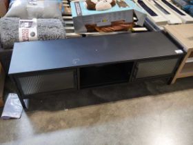 +VAT Metal low level entertainment unit with ribbed glass door fronts