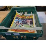 Crate containing various 'Shoot' football magazines from the 1970s