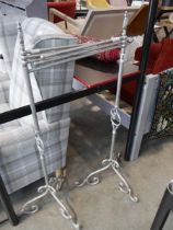2 free standing towel rails in silver painted metal