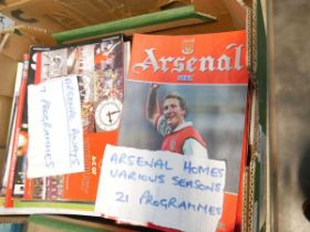 Crate containing various Arsenal football programmes from 2007-2008, together with various League