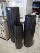+VAT Graduated set of 3 large ribbed metal floor standing planters in a bark design