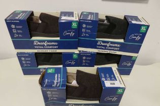 +VAT 5 boxed pairs of mens Dearfoam slippers. All size 12-13.