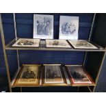 5 framed and glazed New York Graphic Society prints depicting humorous courtroom scenes with 3