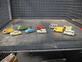 Various playworn cars/commerical vehicles by Lesney, incuding Singer, Nestle and Evening News