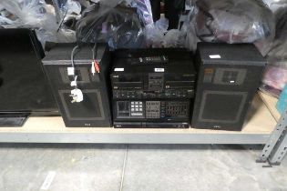 Akai HX-M515W double cassette deck and AV control centre AVM313L, together with 2 speakers and 2